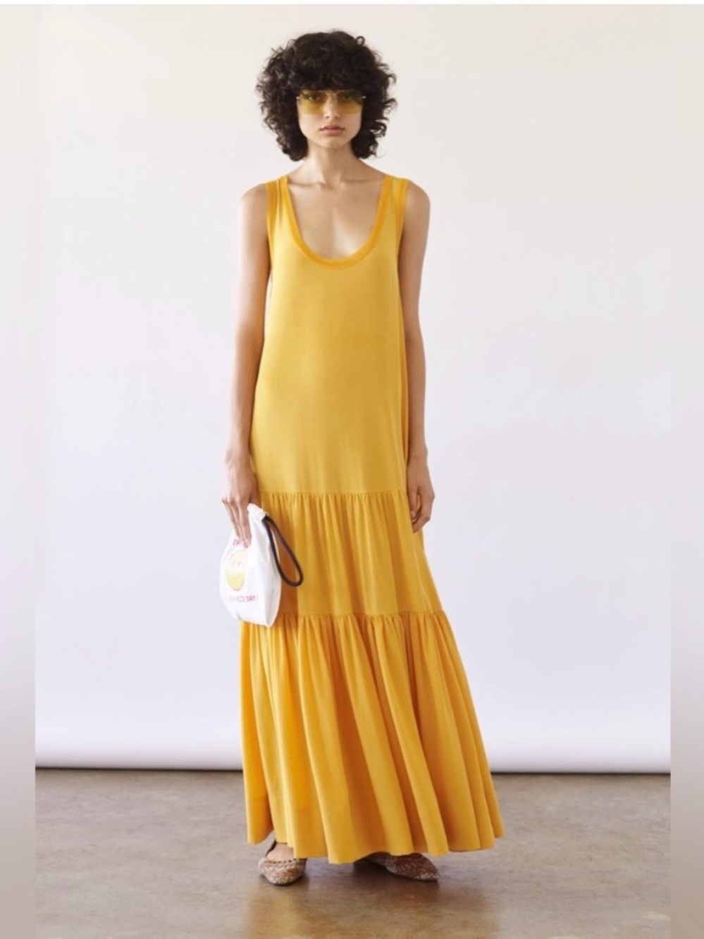 Elizabeth and James Yellow Tiered Scoop Neck Maxi Dress